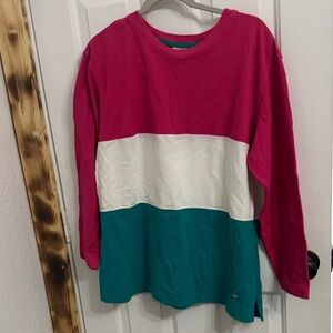 Saint John's Bay Active Pink, White, and Teal Long Sleeve Tee